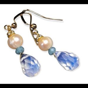 🐠Genuine pearl and aquamarine, opalite earrings